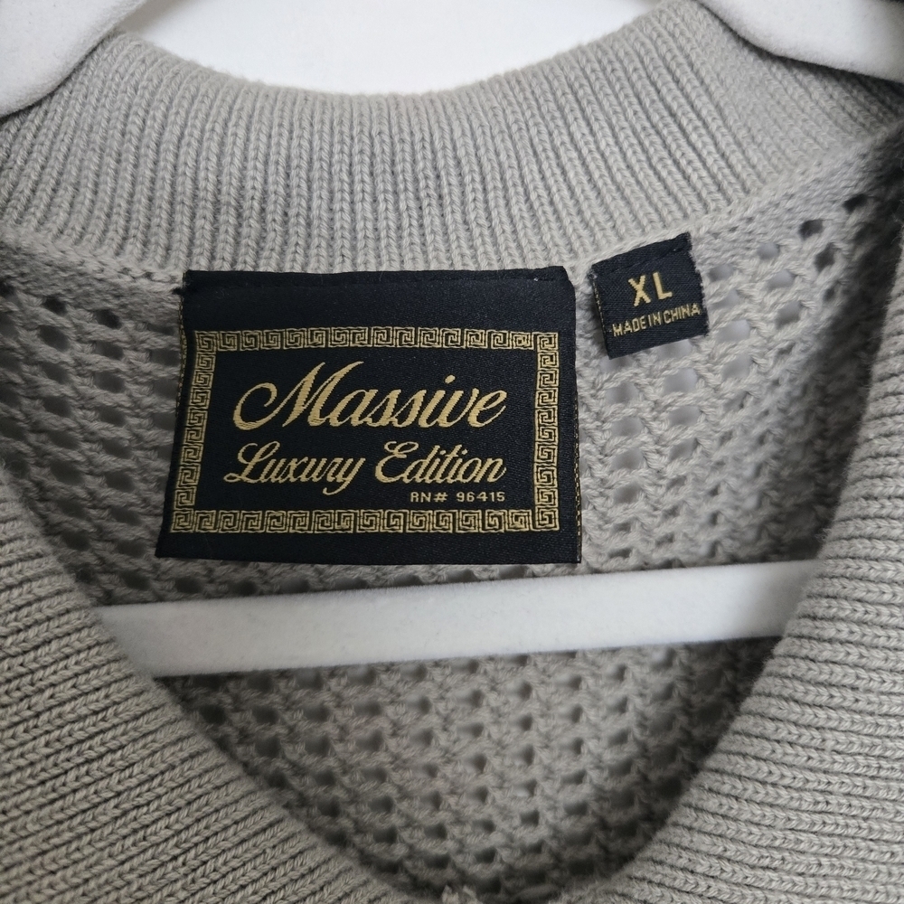 Massive Luxury Edition Sage Green Knit Collard Short Sleeve Cardigan Shirt XL - Picture 3 of 5